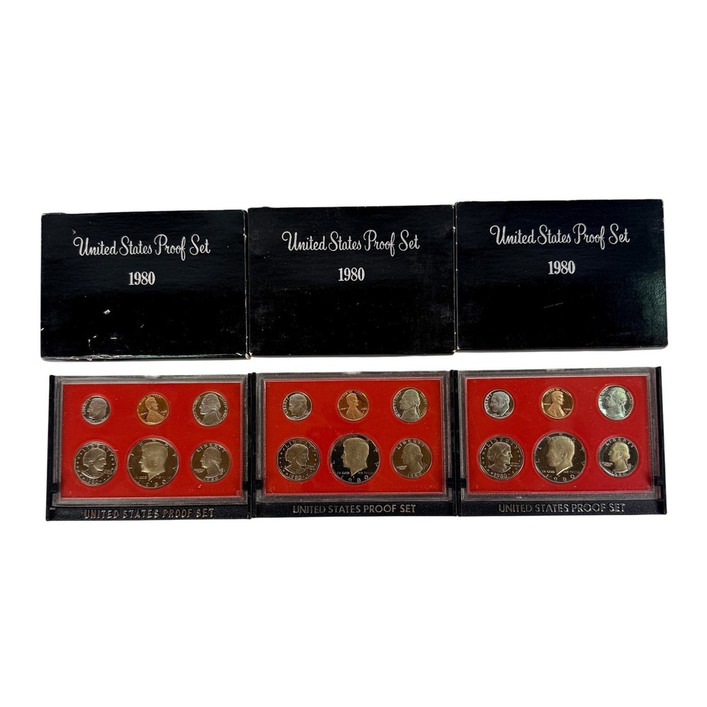1980-S US Mint Proof Set Susan B Anthony Dollar 18 Coins Original Boxes Lot of 3